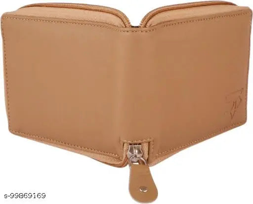 Faux leather classic zip wallet, solid-colored men's bi-fold design for everyday use