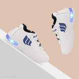 Lightweight blue casual kids' shoes with LED lights and Velcro closure, suitable for outdoor sports or for tiny little kids