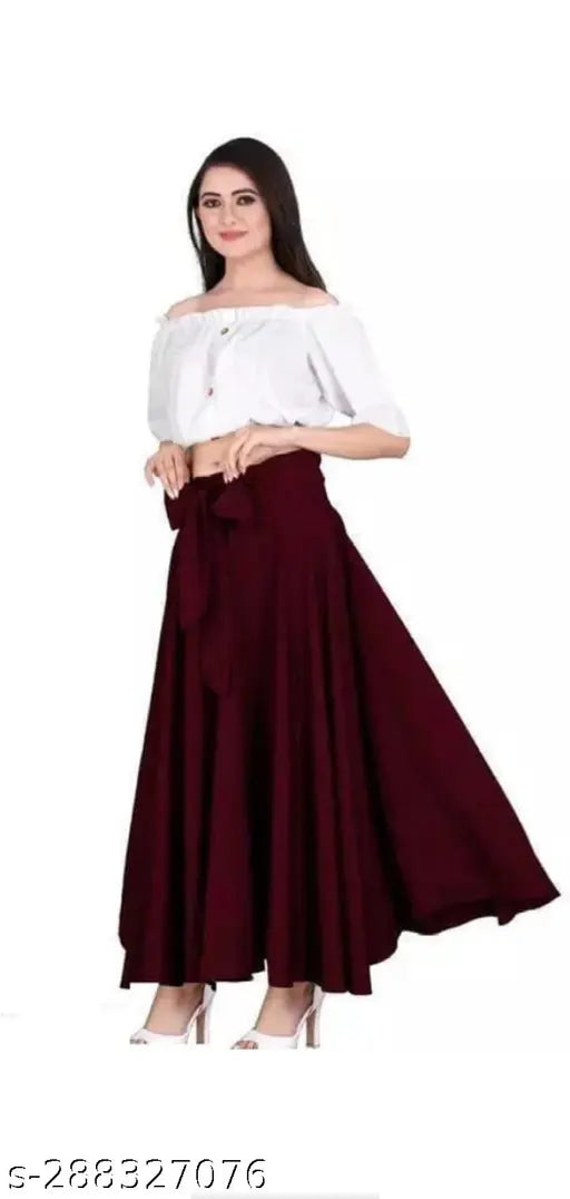 Burgundy midi skirt, knee-length, ruffled hem, fitted waist, women's fashionable party attire