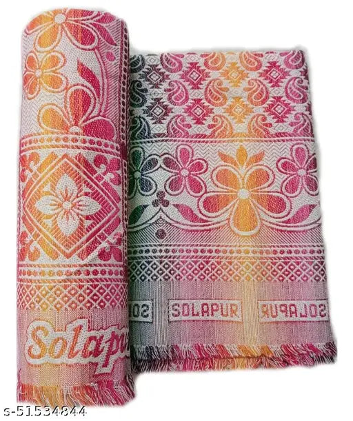 Multicolor pack of 5 Terry Retail's Original Solapur Chaddar single bed cotton blankets, featuring floral prints. Perfect for adult use in mild winter seasons, made from 600 thread count Indian-origin cotton flat sheets