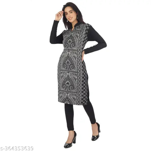 Women's kurta, pack of 2, long sleeves, black and white paisley design