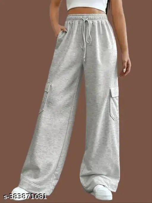 Grey cotton blend women's relaxed fit pants with six pockets