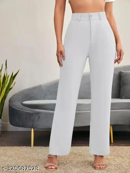 Two tone white and black women's regular fit cotton blend trousers combo pack