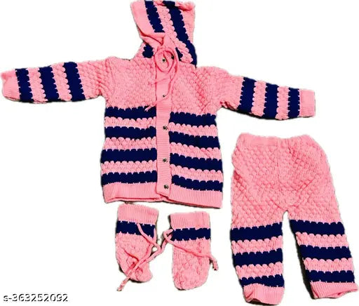 Woolen newborn winter pajama set in solid pattern, perfect for 6-12 months, Indian origin