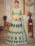 Embroidered art silk choli and net dupatta set, unstitched Indian bridal wear with 42" waist and 44" length
