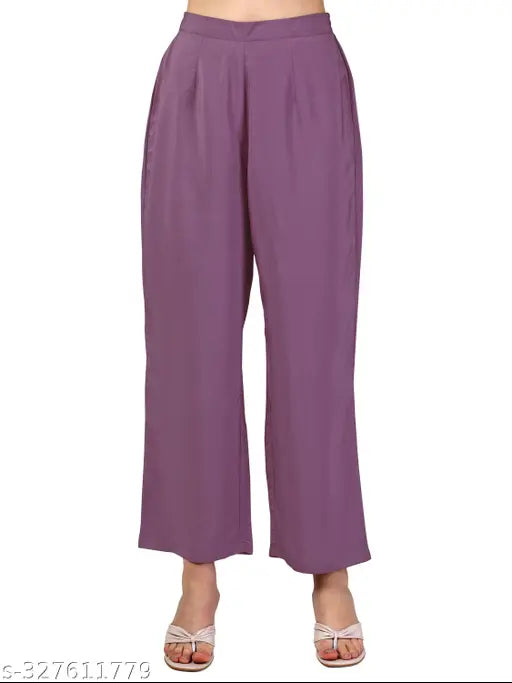 Mauve crepe kurti set with palazzos by Fab Galaxy - stylish three-quarter sleeve attire for women on display