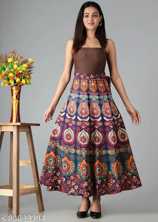 Paisley print cotton wraparound skirt for women, vibrant net pattern, free size available