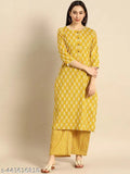 Women's rayon printed straight kurti, three-quarter sleeves, vibrant Indian print, available in multiple sizes (XS-XXXL)