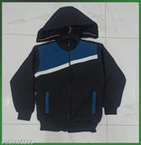 Black and blue TPU winter jacket, hooded with drawstring