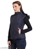 Navy nylon sleeveless fur-trimmed fashion jacket for girls & women