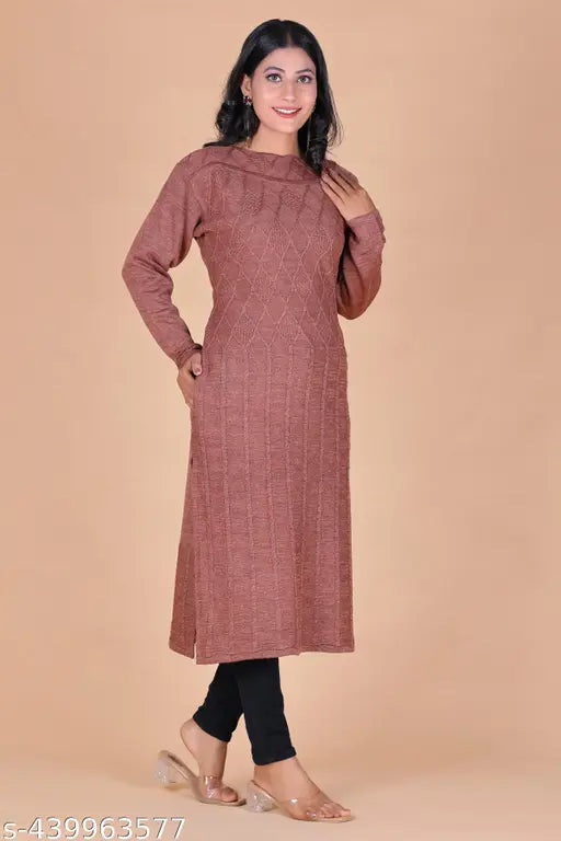 Winter kurti, solid maroon, long sleeves