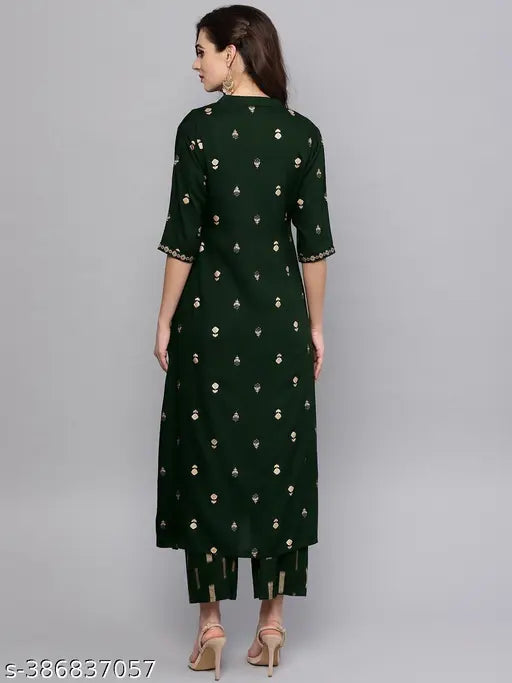 Rayon print kurta and palazzo set, three-quarter sleeves, Indian ethnic wear for women