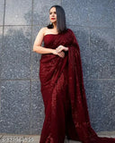Red georgette sequined saree, women's formal wear