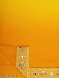 Bright yellow sari with a pattern, possibly silk or georgette, for traditional Indian attire
