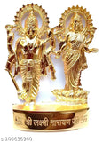 Gold standard brass Lakshmi Vishnu Ji idol for Puja, intricate Ganesh Lakshmi-Vishnu combo idol from India