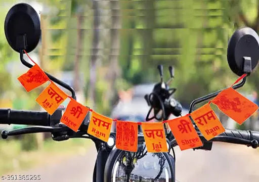 Multicolor outdoor wind flag, ai Shree/Shri Ram design, suitable for car, home, bike, door, office. High-quality velvet, durable, washable Indian prayer flag