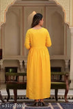 Yellow rayon Naira cut kurti, embroidery work party wear for women, three-quarter sleeves