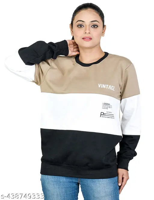 Colorblocked fleece long-sleeved sweatshirt for women, Shaun brand, India origin