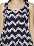 Navy blue sleeveless round neck kurta with full embroidery for women