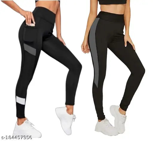 Stretchable striped jeggings in solid net pattern, 4-way Lycra for yoga and gym wear, free size 28-40 inches by Earth Joy brand