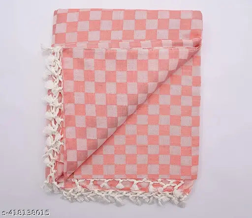 Bhagalpuri peach cotton blend check AC Chaadar, softens after wash, comfortable size: 7.10ft x 4.4ft (Free Size), Indian-made AC Chadar with checked net design