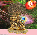 Metal Radha Krishna idol under tree for home décor, 10cmL x 18cmH x 5cmB, Indian origin