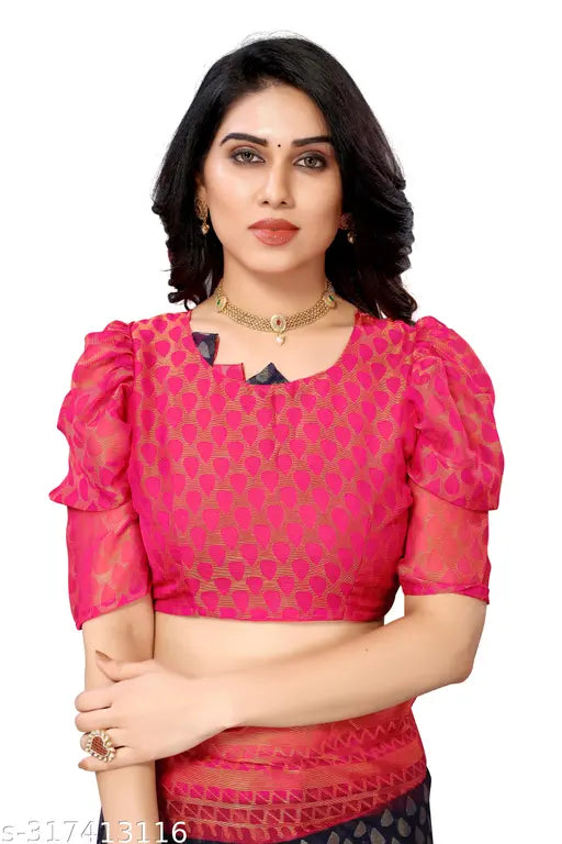 Indian chiffon saree with brasso print, featuring solid net blouse piece