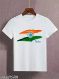 Men's white printed round neck latest trending short sleev t-shirt, polyester material with printed design, size M (Chest Size: 38 in, Length Size: 26 in)