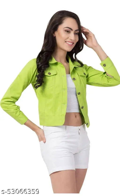 Solid cotton blend long-sleeve jacket in two sizes - S (bust 34in, length 20in), M (bust 36in, length 20in). Indian handcrafted apparel