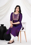 Purple cotton embroidered women's kameez with long sleeves
