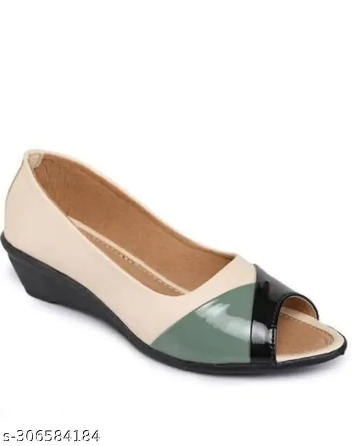 Stylish cream synthetic leather multicolor bellies for women (MAHI & LOOKS) - Solid slip-on ballerinas on display