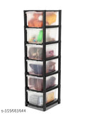 Six-layer transparent storage box organizer, black frame, for storing clothing, toys, and shoes