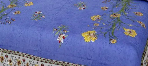 Sanganeri printed cotton double bedsheet by AAYU TRADER, ideal for summer adult use, 2 pillow covers included