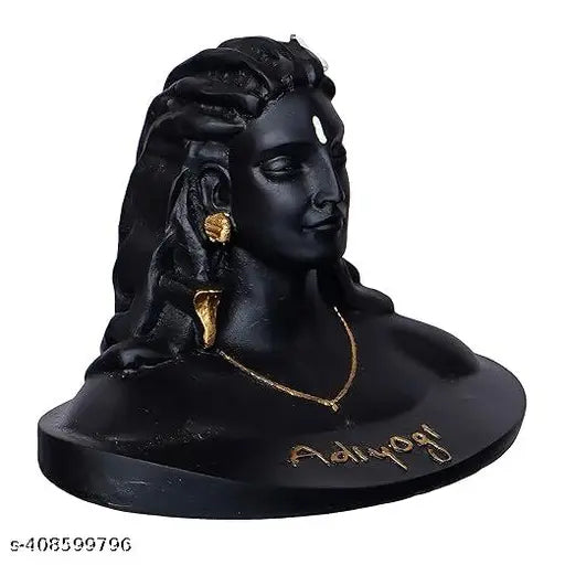 Matte Black AdiYogi God Shiva Resin Figurine, intricately detailed Indian-origin decor showpiece