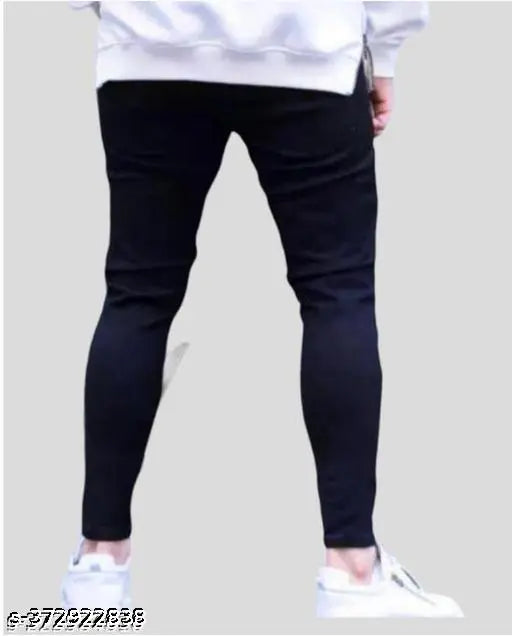 Small black denim heart-print jeans, latest men's slim fit style with varying waist sizes (28, 30, 32)