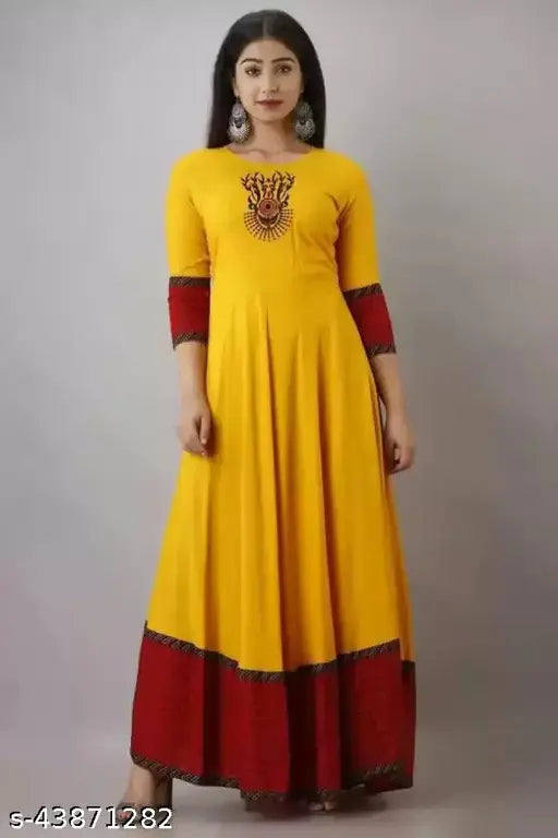 Rayon three-quarter sleeve kurti, solid combo, Indian ethnic wear, M (38in bust, 42in size length)