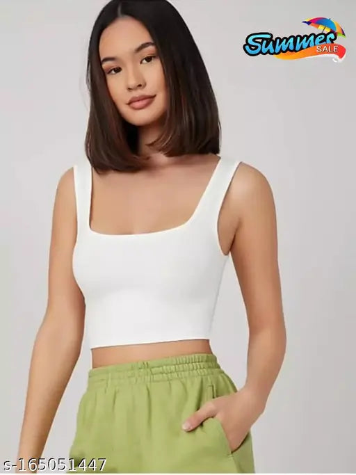 Ribbed white cotton blend sleeveless gym tank top, solid pattern for fitness workouts or yoga