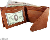 Brown faux leather compact bifold wallet for men, top-selling trendy design with ID window and multi-card slots