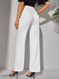 White wide-leg trousers, sleek fit with elasticated waistband