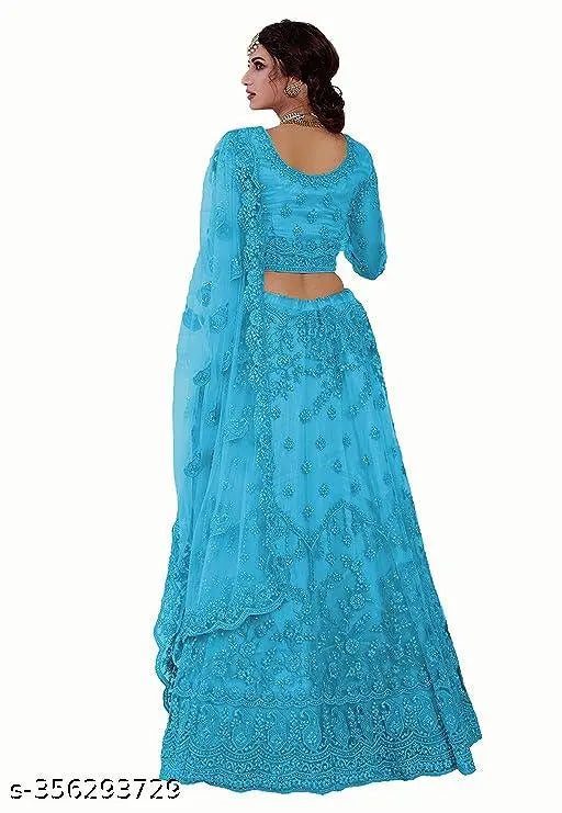 Solid net embroidered semi-stitched lehenga choli & dupatta, Indian traditional bridal wear