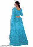 Solid net embroidered semi-stitched lehenga choli & dupatta, Indian traditional bridal wear
