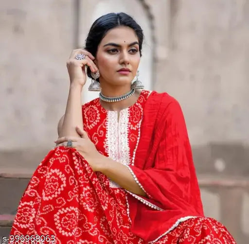 Red Rayon Blend Printed Kurta Sharara Set - Diwali2024 Special Self-Gift, elegance redefined on Indian model