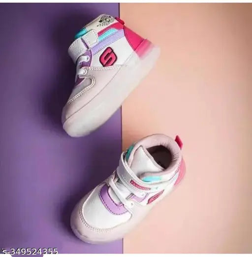 Purple and pink kids shoes with velcro straps