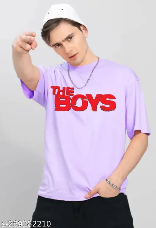 Men's or women's oversized, distressed style, print reads "the boys," cotton, t-shirt