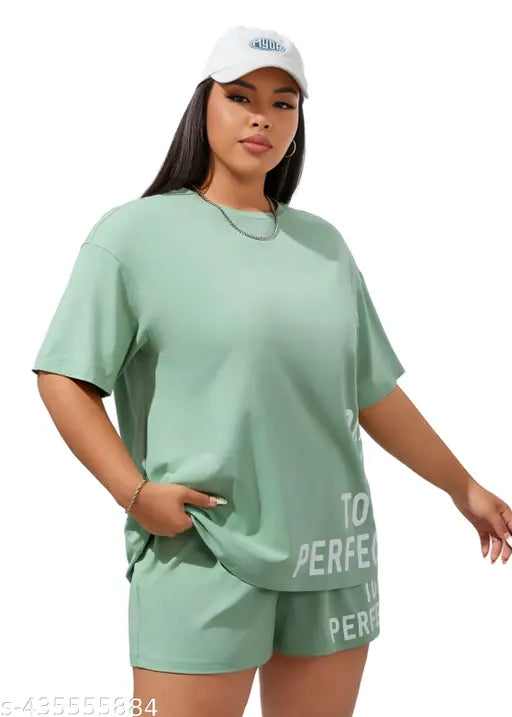 Cotton blend printed night suit pajama set for women, short-sleeved and shorts design. Made in India