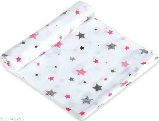 Organic muslin swaddle set of 3 (Multi Star) - Ultra soft cotton for mild winter, multipurpose use as baby blanket, burp cloth, nursing cover, stroller sun cover, changing sheet