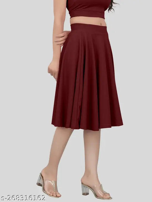 Solid lyocell knee-length skirt for women, available in sizes S-XXL, Made in India