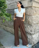 Women's brown high-rise polyester blend trousers