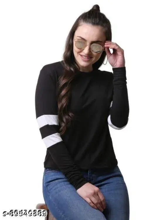 Striped long-sleeved pure cotton crop tops, XS-XXL for girls, biowashed, made in India