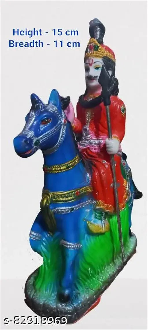 Handcrafted unbreakable poly resin statue of Jaharveer Chauhan Baba, hand-painted and washable, perfect for gift articles, Indian god idol (16 cm high x 13 cm broad x 3.5 cm long)